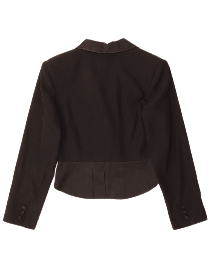 Vintage Womens Asymetric 3 Button Blazer Jacket EU 36 Small Black Acetate