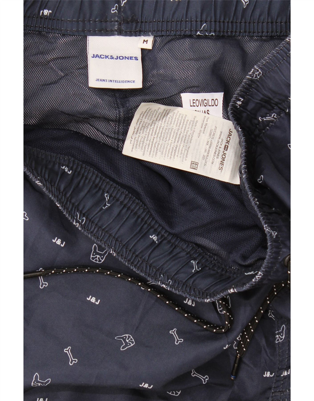 JACK & JONES Mens Graphic Swimming Shorts Medium  Navy Blue Polyester