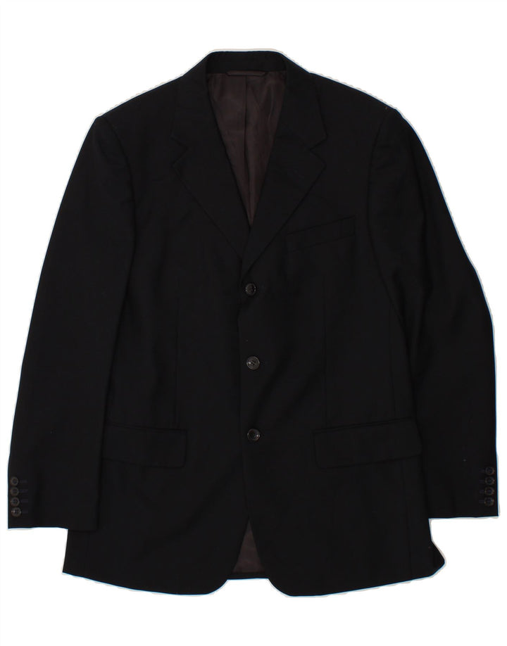 VINTAGE Mens 3 Button Blazer Jacket IT 46 Small Navy Blue Polyester Vintage Vintage and Second-Hand Vintage from Messina Hembry 