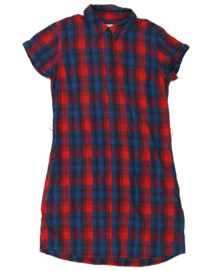 Lee Womens Short Sleeves Shirt Dress UK 12 Medium Red Check Cotton