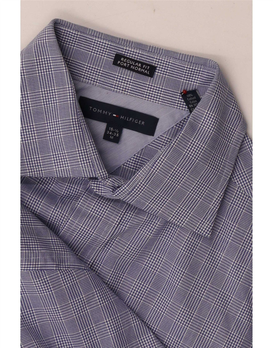 Tommy Hilfiger Mens Formal Shirt Size 15 1/2 Medium Blue Houndstooth