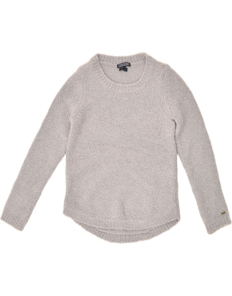 TOMMY HILFIGER Womens Boat Neck Jumper Sweater UK 10 Small Grey Wool | Vintage Tommy Hilfiger | Thrift | Second-Hand Tommy Hilfiger | Used Clothing | Messina Hembry 