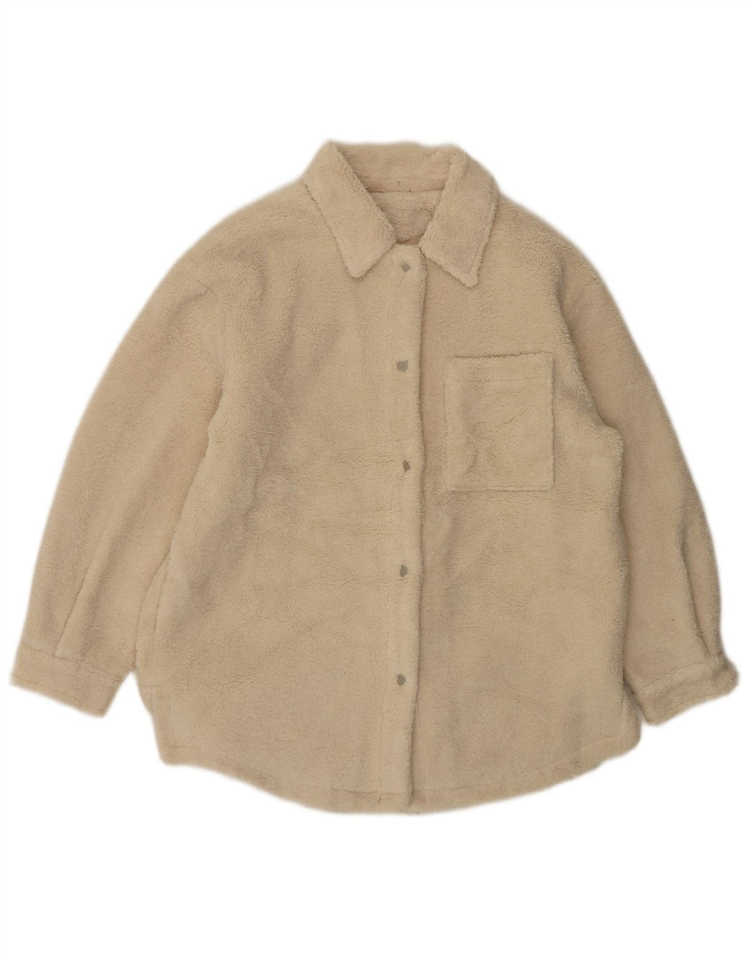Topshop Womens Oversized Fleece Jacket UK 10 Small Beige Polyester