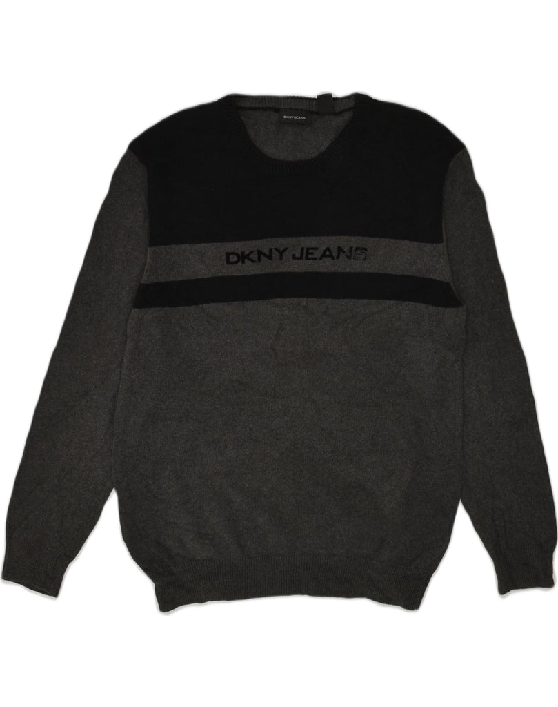 DKNY Mens Crew Neck Jumper Sweater 2XL Grey Colourblock Cotton | Vintage Dkny | Thrift | Second-Hand Dkny | Used Clothing | Messina Hembry 