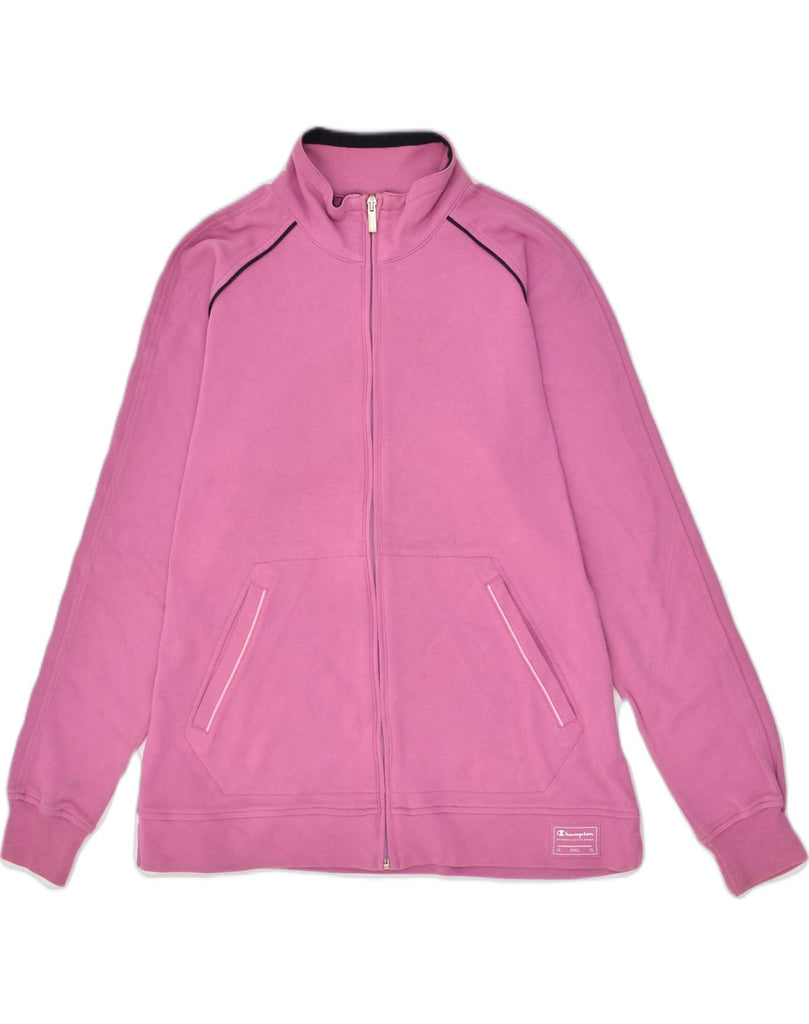 CHAMPION Womens Tracksuit Top Jacket UK 16 Large Pink Cotton | Vintage Champion | Thrift | Second-Hand Champion | Used Clothing | Messina Hembry 