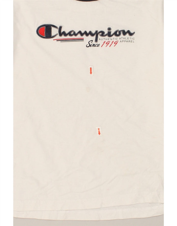 CHAMPION Boys Graphic Top Long Sleeve 11-12 Years Large White Colourblock | Vintage Champion | Thrift | Second-Hand Champion | Used Clothing | Messina Hembry 