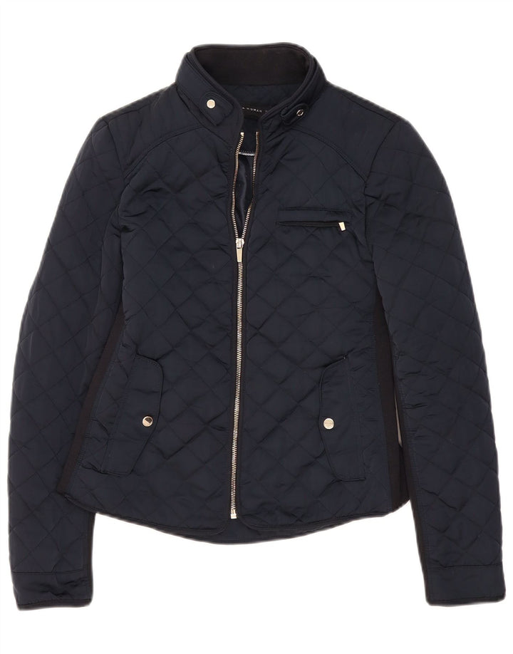 Zara Womens Quilted Jacket UK 10 Small Navy Blue Colourblock Polyester