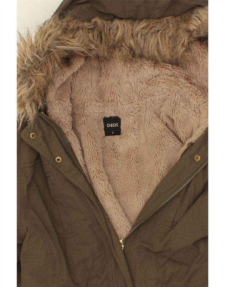 OASIS Womens Hooded Parka Jacket UK 10 Small Khaki Polyester Vintage Oasis and Second-Hand Oasis from Messina Hembry 