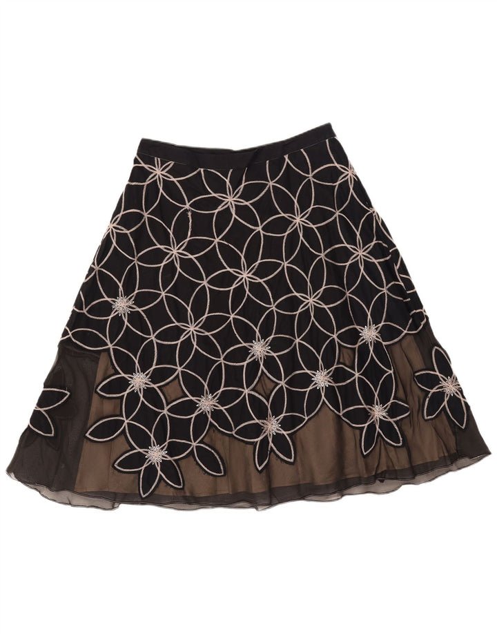 MONSOON Womens A-Line Skirt UK 12 Medium W30  Black Floral Cotton