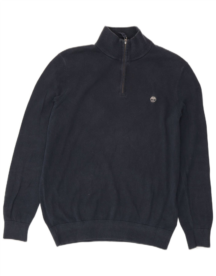 Timberland Mens Zip Neck Jumper Sweater Medium Navy Blue Cotton