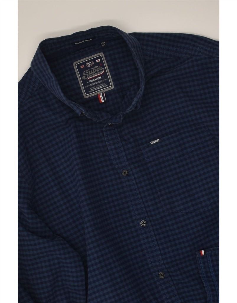 SUPERDRY Mens Shirt Large Navy Blue Gingham Cotton | Vintage Superdry | Thrift | Second-Hand Superdry | Used Clothing | Messina Hembry 