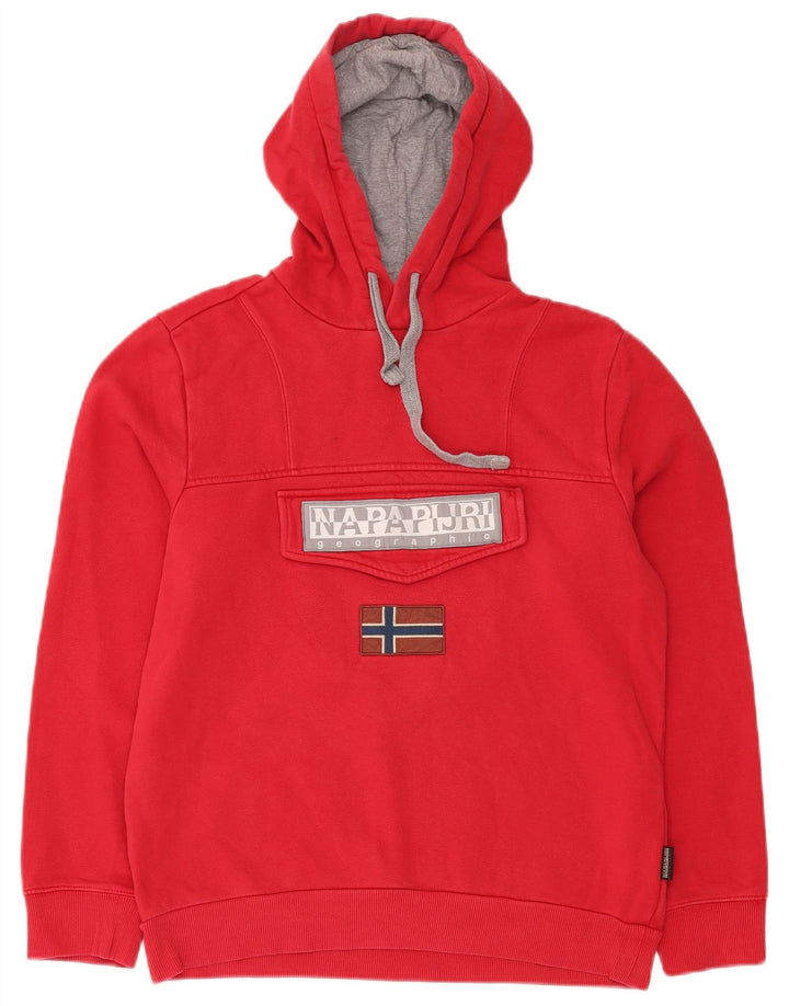 NAPAPIJRI Mens Graphic Hoodie Jumper Medium Red Cotton