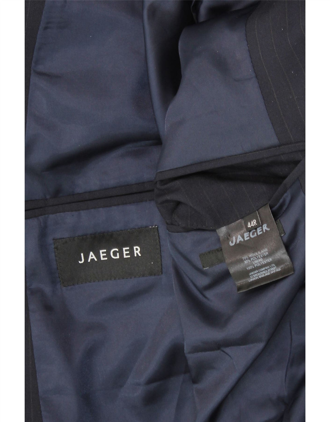 JAEGER Mens 2 Button Blazer Jacket UK 44 2XL Navy Blue Pinstripe Wool