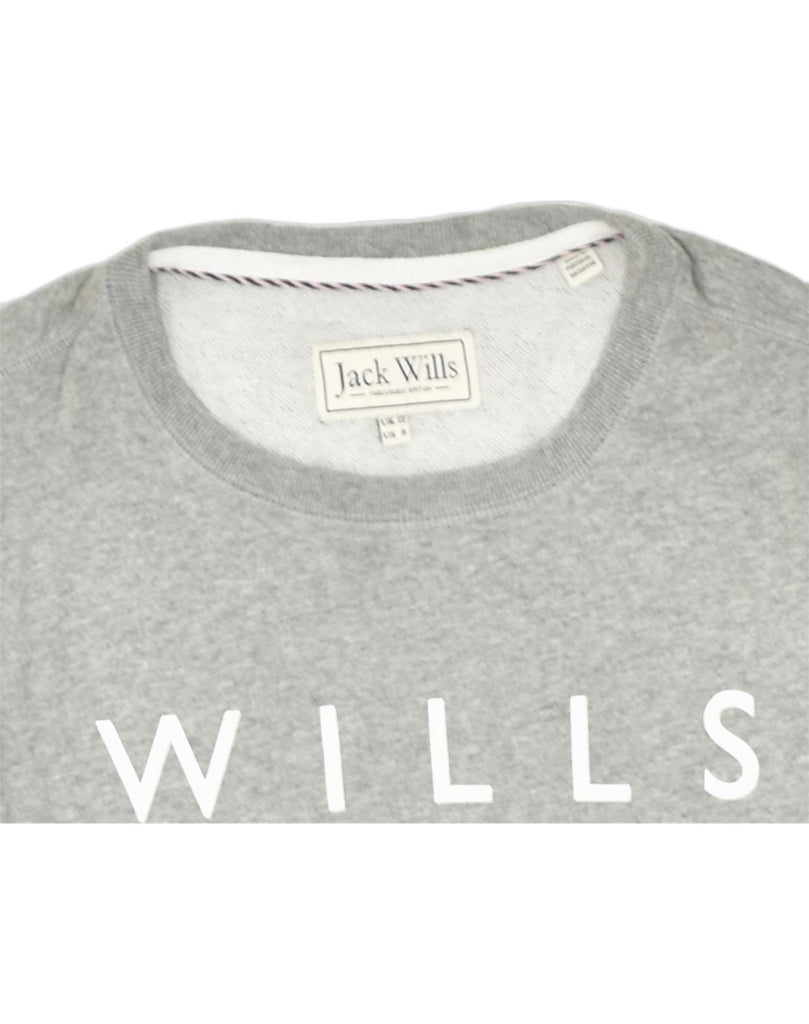 JACK WILLS Womens Graphic Sweatshirt Jumper UK 12 Medium  Grey Cotton | Vintage Jack Wills | Thrift | Second-Hand Jack Wills | Used Clothing | Messina Hembry 