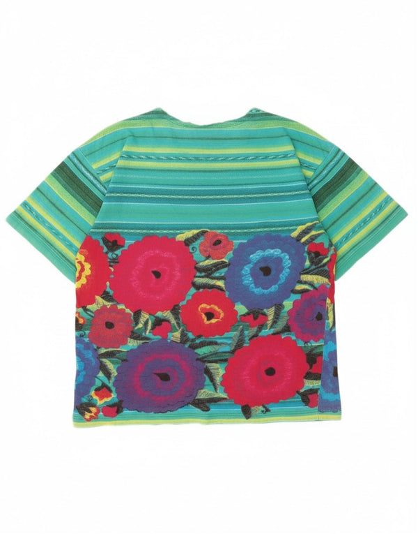 Stefanel Womens Graphic T-Shirt Top UK 16 Large Green Floral Cotton