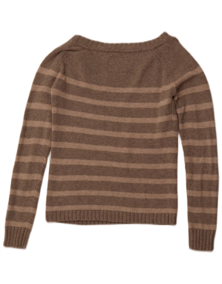 FAT FACE Womens Boat Neck Jumper Sweater UK 12 Medium Grey Striped