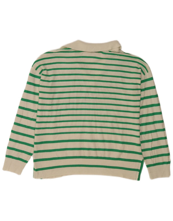 M&Co Womens Polo Neck Jumper Sweater UK 14 Large White Striped Viscose