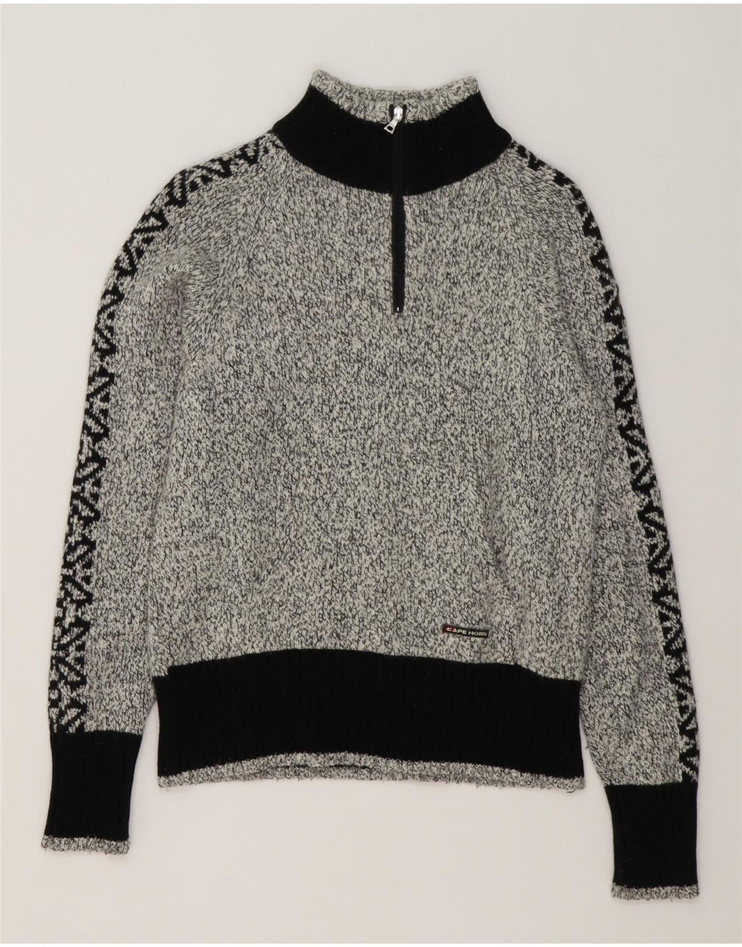 Cape Horn Mens Zip Neck Jumper Sweater Large Grey Colourblock Angora