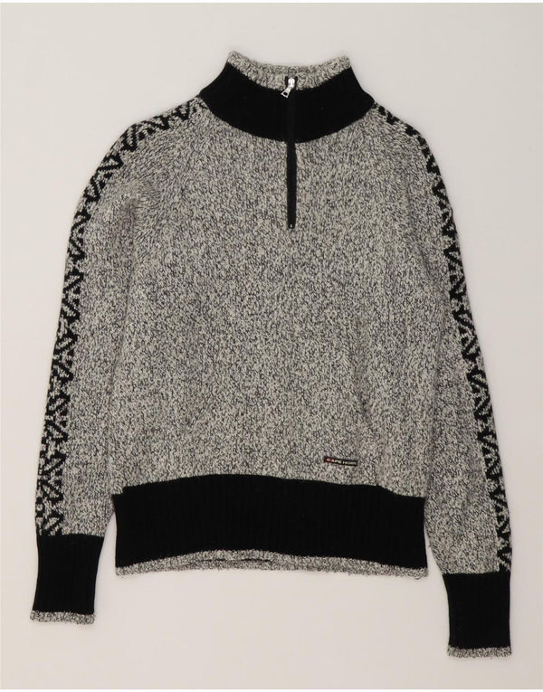 Cape Horn Mens Zip Neck Jumper Sweater Large Grey Colourblock Angora