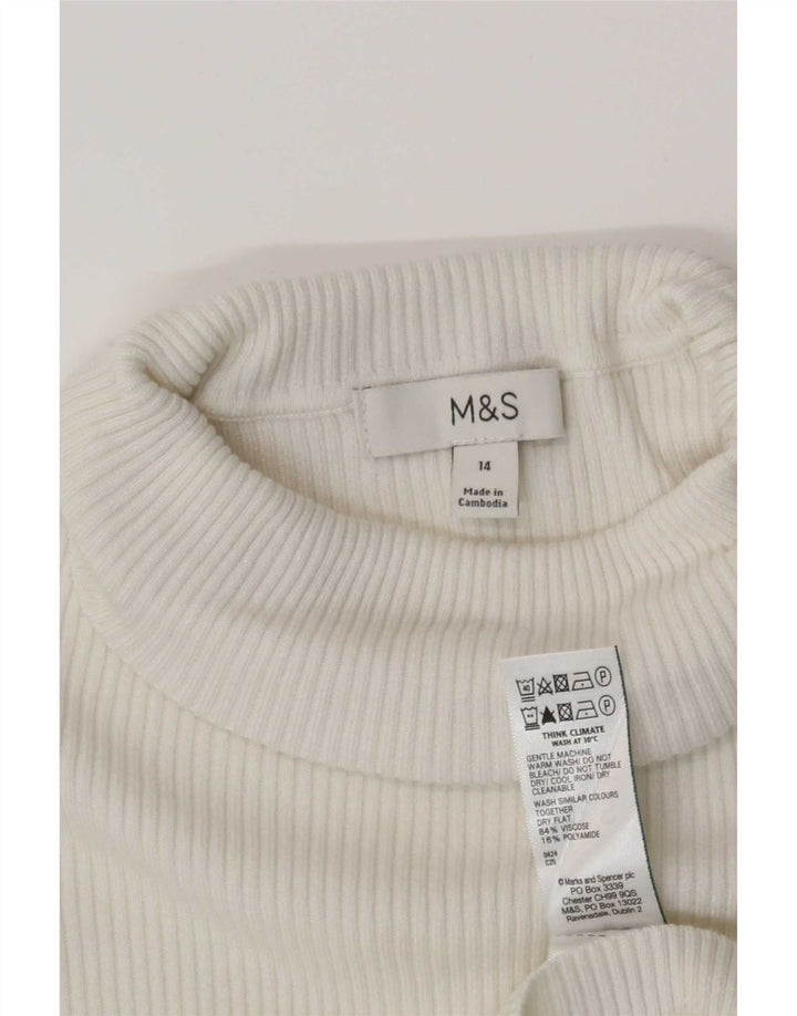 Marks & Spencer Womens Top Long Sleeve UK 14 Medium White Viscose