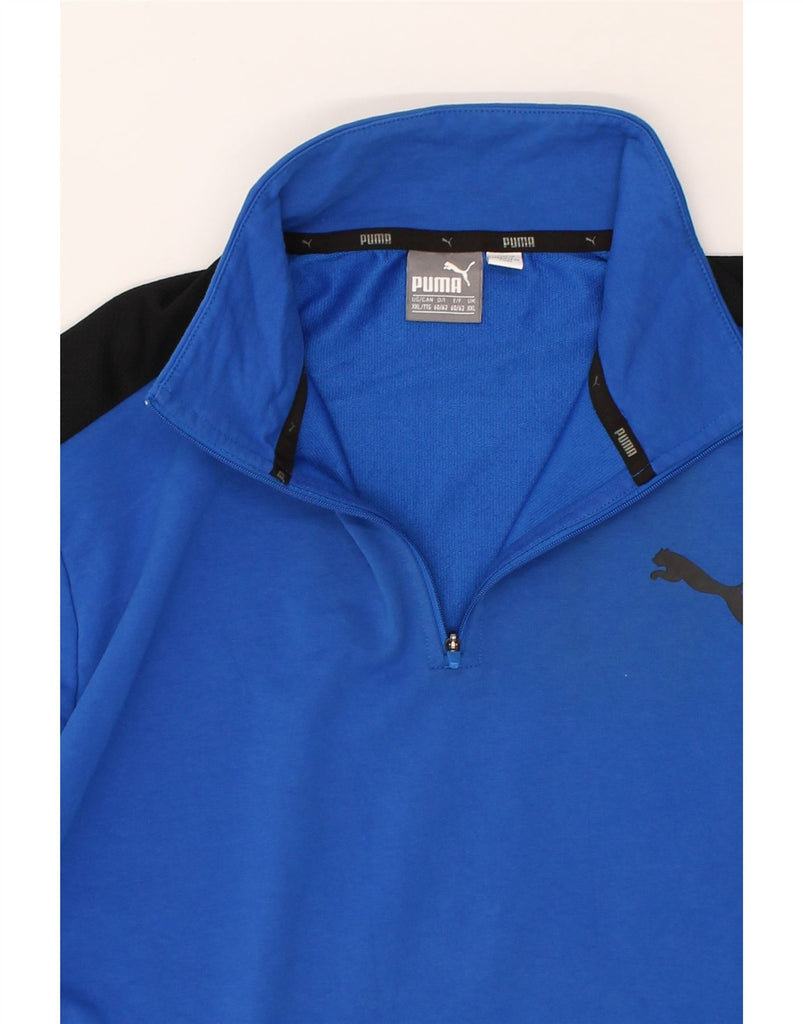 PUMA Mens Zip Neck Sweatshirt Jumper 2XL Blue Cotton | Vintage Puma | Thrift | Second-Hand Puma | Used Clothing | Messina Hembry 