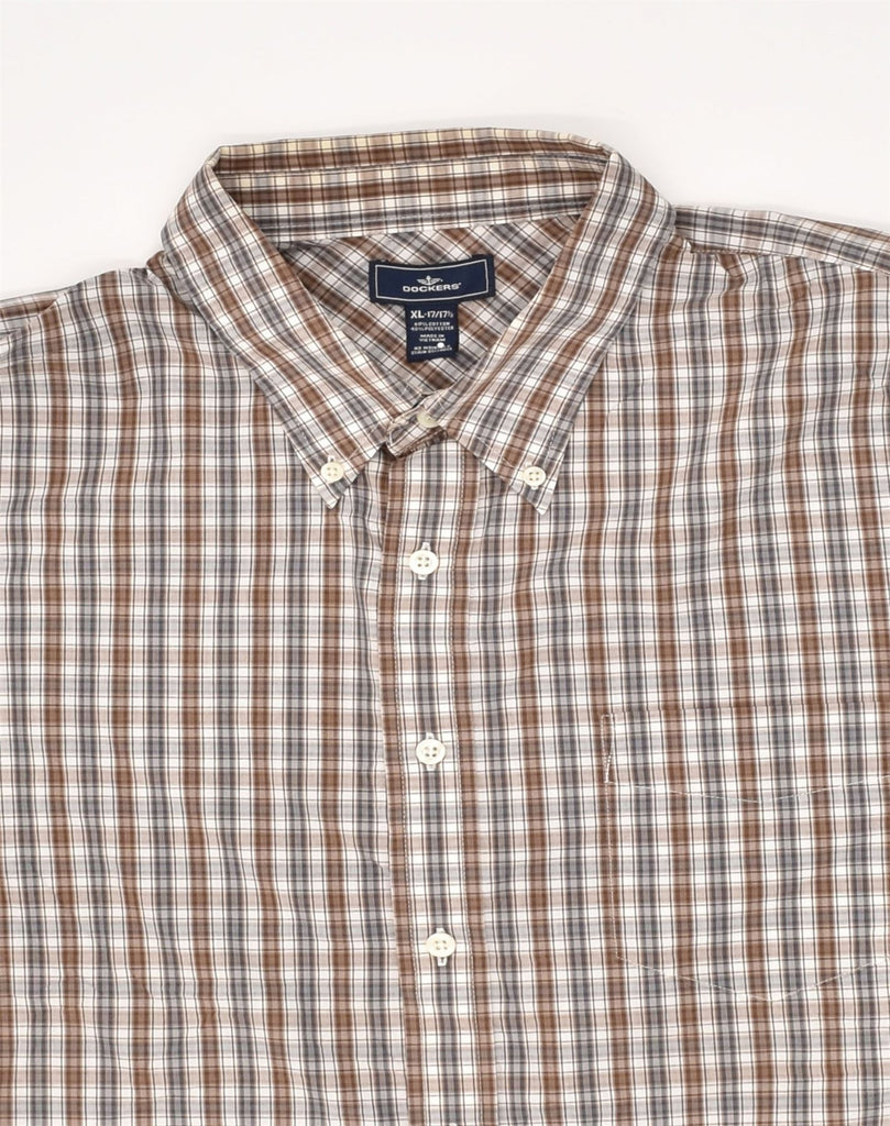 DOCKERS Mens Shirt Size 17 17 1/2 XL  Brown Check Cotton | Vintage Dockers | Thrift | Second-Hand Dockers | Used Clothing | Messina Hembry 