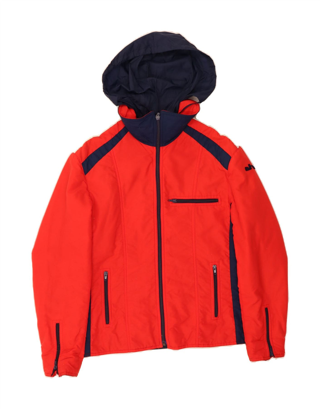 ELHO Womens Hooded Ski Jacket Size 44 XL Red Colourblock Nylon Vintage Elho and Second-Hand Elho from Messina Hembry 