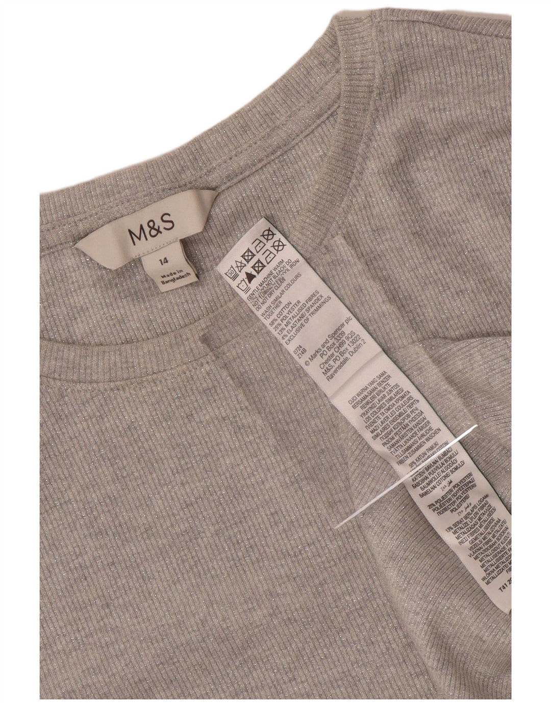 Marks & Spencer Womens Top Long Sleeve UK 14 Medium Grey Cotton