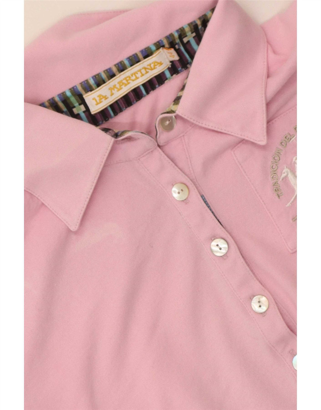 La Martina Womens Graphic Polo Shirt IT 44 Medium Pink Cotton
