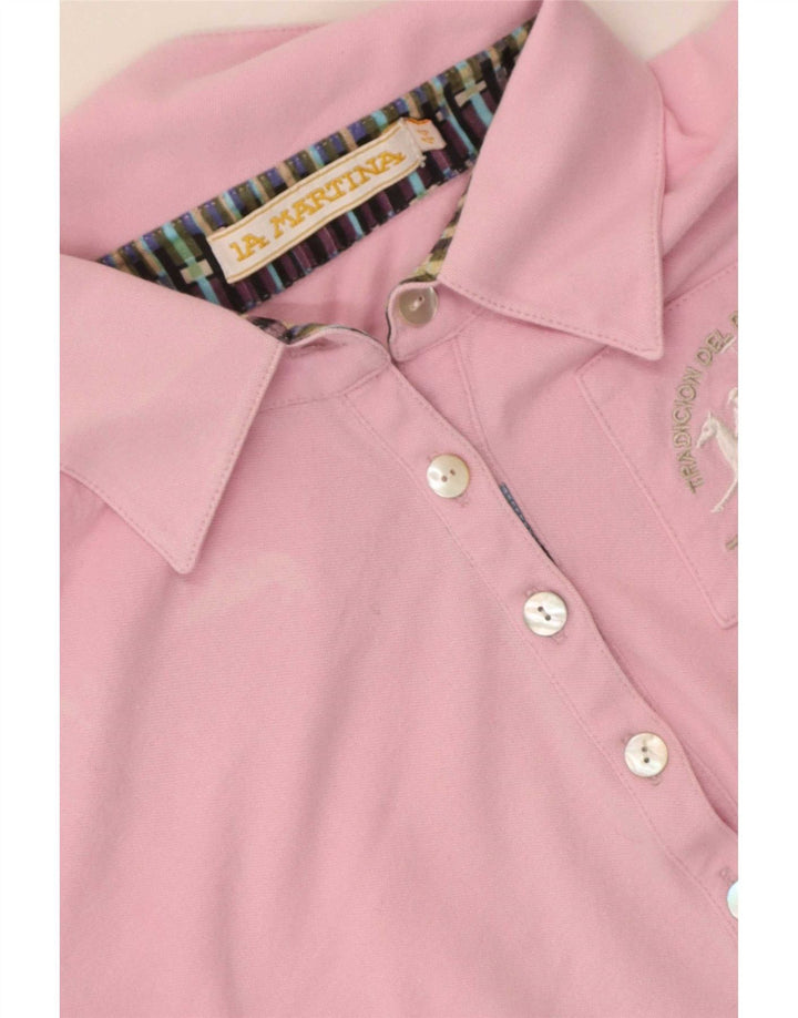 La Martina Womens Graphic Polo Shirt IT 44 Medium Pink Cotton