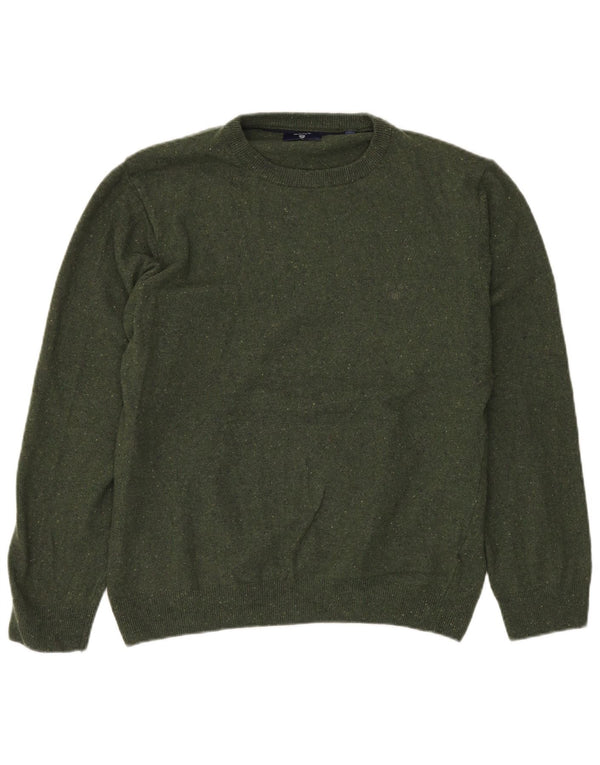 GANT Womens Crew Neck Jumper Sweater UK 16 Large Green Flecked Wool
