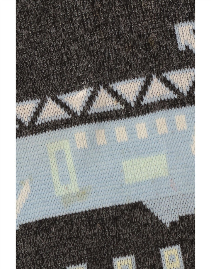 Vintage Mens Crew Neck Jumper Sweater Large Grey Geometric