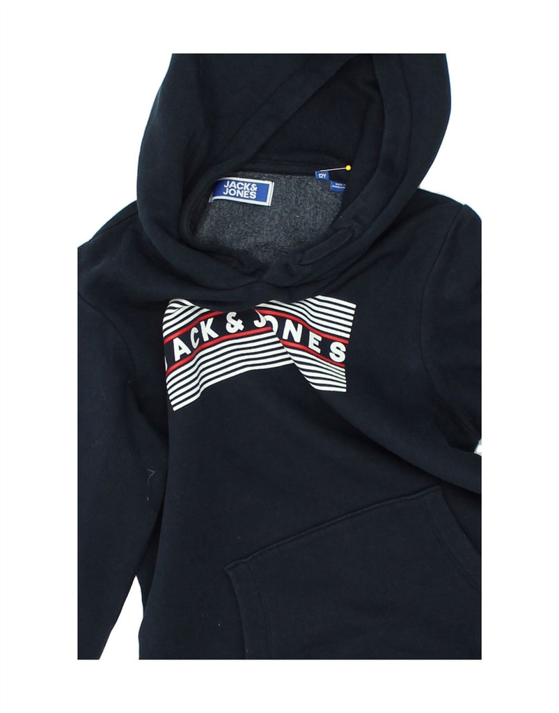 JACK & JONES Boys Graphic Hoodie Jumper 11-12 Years Navy Blue | Vintage Jack & Jones | Thrift | Second-Hand Jack & Jones | Used Clothing | Messina Hembry 