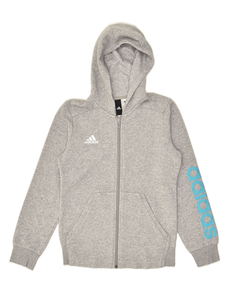 ADIDAS Boys Graphic Zip Hoodie Sweater 11-12 Years Grey Cotton | Vintage Adidas | Thrift | Second-Hand Adidas | Used Clothing | Messina Hembry 