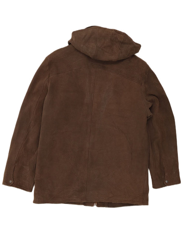 Vintage Mens Hooded Leather Jacket IT 48 Medium Brown
