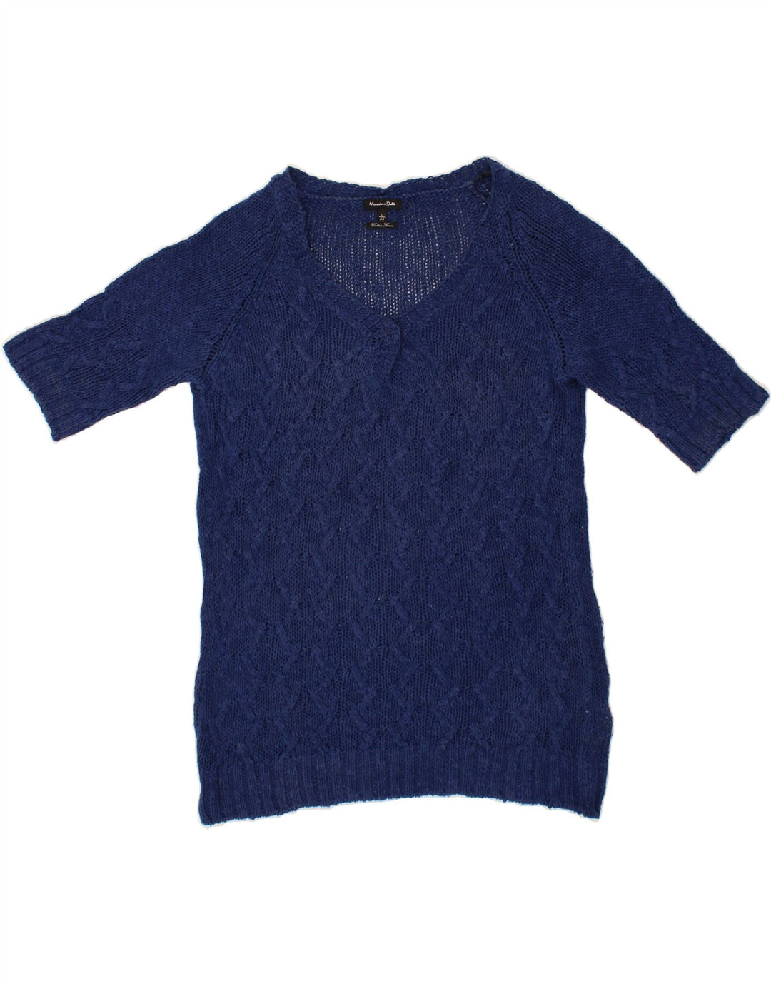 MASSIMO DUTTI Womens V-Neck Jumper Sweater UK 14 Large Navy Blue Vintage Massimo Dutti and Second-Hand Massimo Dutti from Messina Hembry 