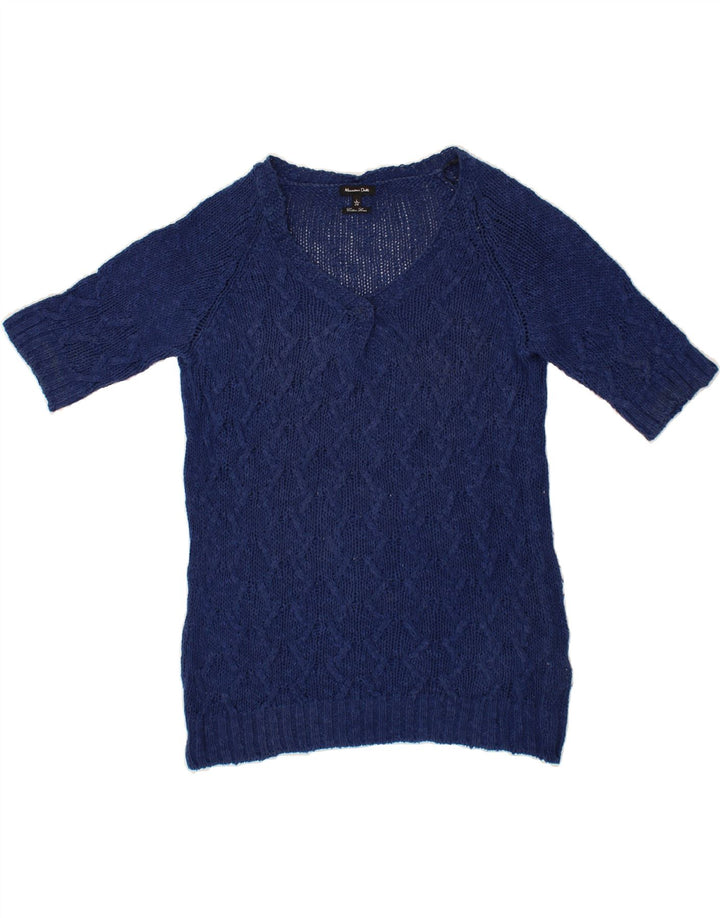 MASSIMO DUTTI Womens V-Neck Jumper Sweater UK 14 Large Navy Blue Vintage Massimo Dutti and Second-Hand Massimo Dutti from Messina Hembry 