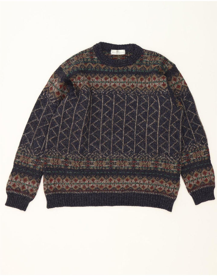 Marks & Spencer Mens Crew Neck Jumper Sweater Medium Navy Blue Fair Isle