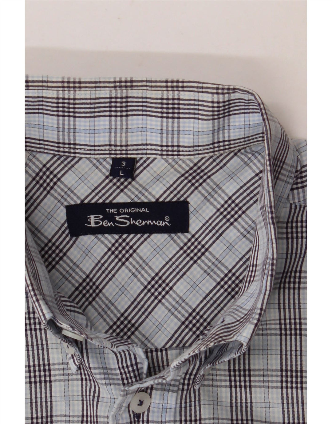 BEN SHERMAN Mens Short Sleeve Shirt Large Blue Check