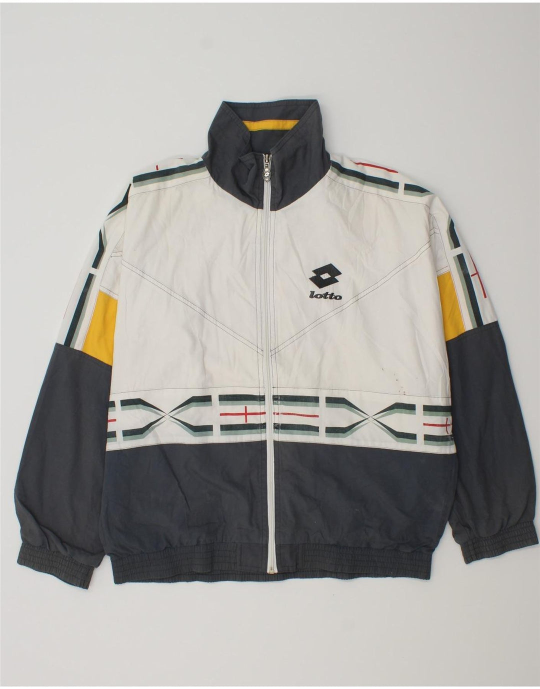 LOTTO Mens Loose Fit Graphic Tracksuit Top Jacket Small White Colourblock