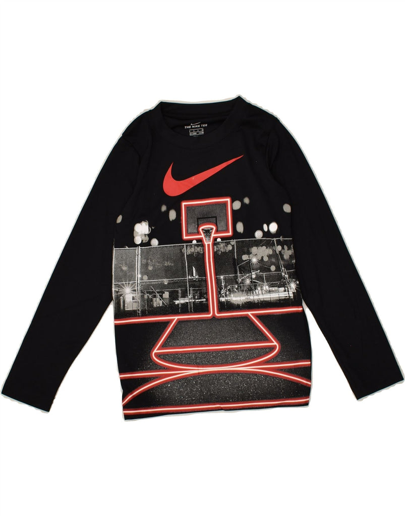 NIKE Boys Graphic Top Long Sleeve 4-5 Years Small  Black Polyester | Vintage Nike | Thrift | Second-Hand Nike | Used Clothing | Messina Hembry 