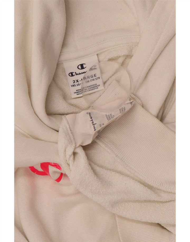 CHAMPION Girls Graphic Hoodie Jumper 15-16 Years 2XL  Off White Cotton