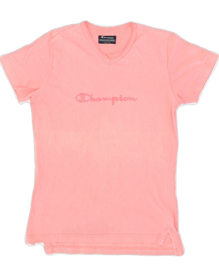 CHAMPION Womens Graphic T-Shirt Top UK 12 Medium Pink Cotton | Vintage Champion | Thrift | Second-Hand Champion | Used Clothing | Messina Hembry 