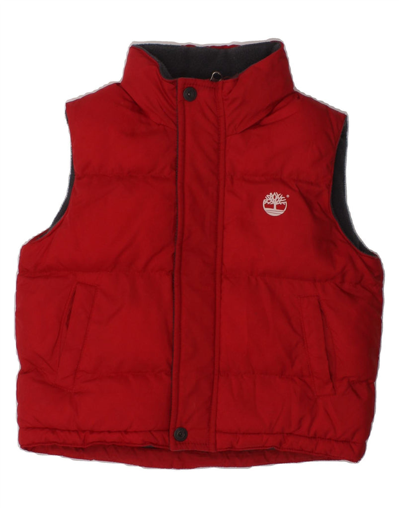 TIMBERLAND Boys Graphic Hooded Padded Gilet 4-5 Years Red Polyester | Vintage Timberland | Thrift | Second-Hand Timberland | Used Clothing | Messina Hembry 