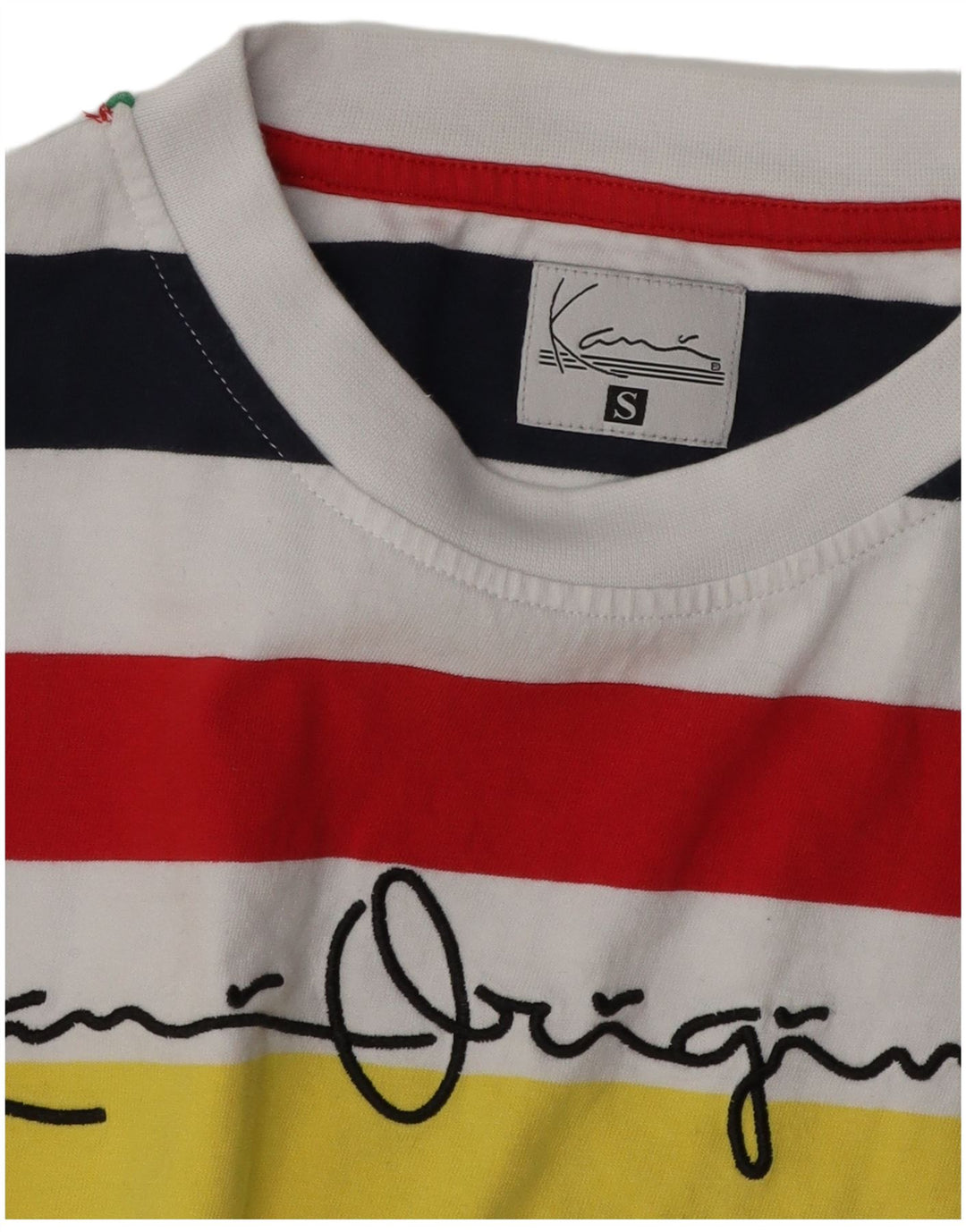 KARL KANI Mens Graphic T-Shirt Top Small Multicoloured Striped Cotton