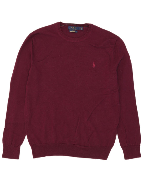 Polo Ralph Lauren Mens Slim Fit Crew Neck Jumper Sweater Medium Burgundy