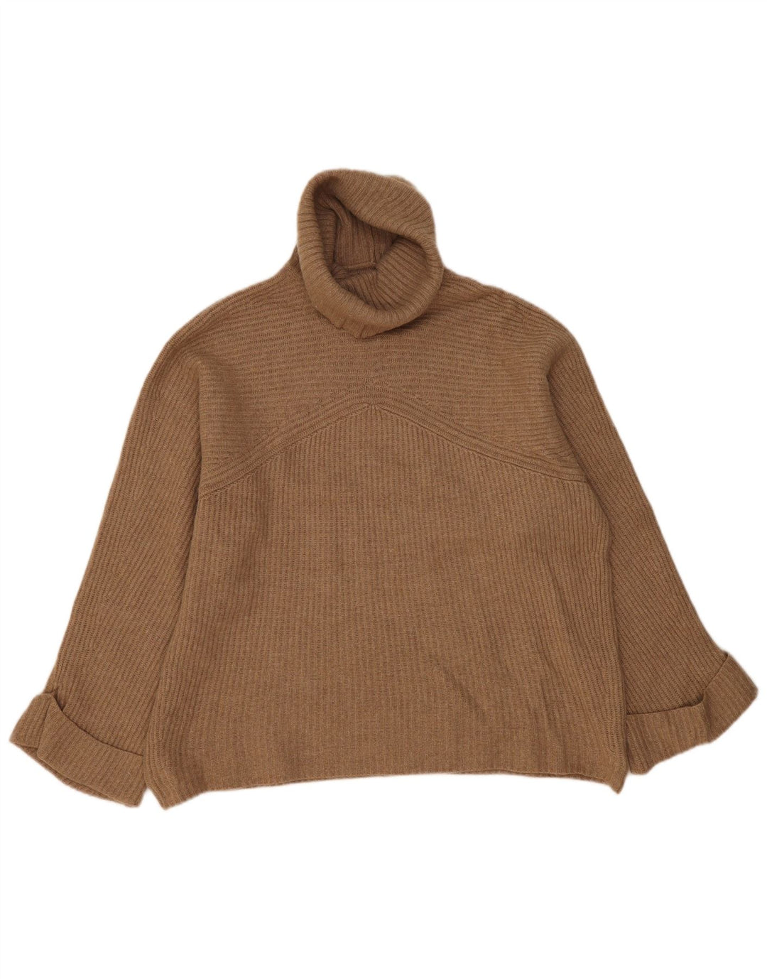 Massimo Dutti Womens Oversized Roll Neck Jumper Sweater UK 14 Medium Brown