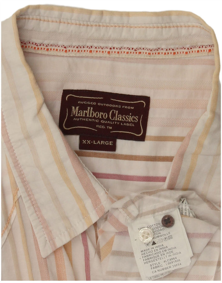 Marlboro Classics Mens Short Sleeve Shirt 2XL Beige Pinstripe Cotton