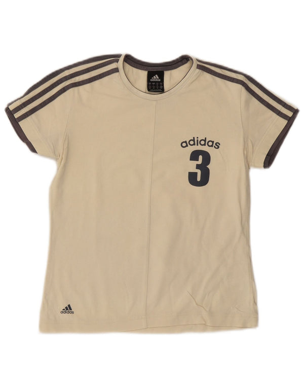 ADIDAS Womens Graphic T-Shirt Top UK 10 Small Off White Cotton