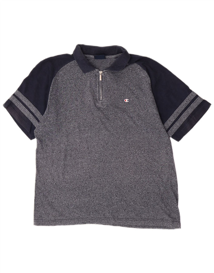 Champion Mens Polo Shirt Medium Navy Blue Colourblock Cotton